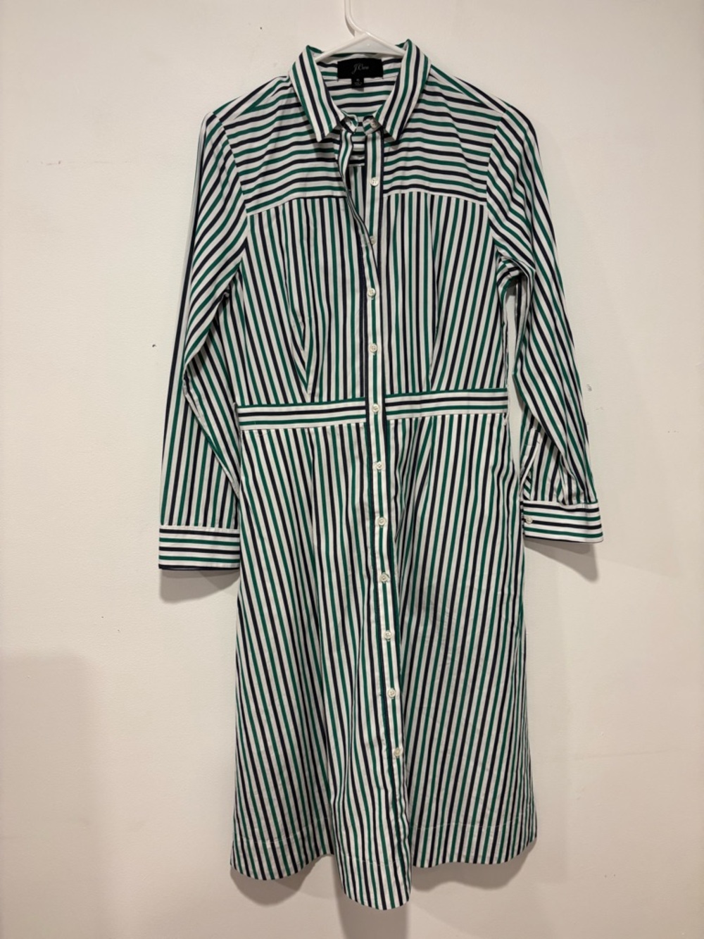 Jcrew Mirabou Mixy Navy and green striped shirtdress size 6